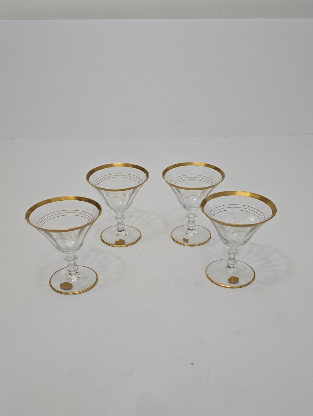 Vintage Glastonbury Lotus Set Of 4 75-1 Sherbet Glasses 22k Gold Rim Accent